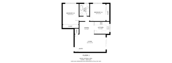 A black and white image of a floor plan for a one bedroom apartment.