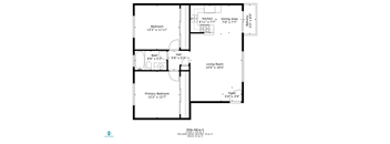 A floor plan of a house with a living room, dining area, kitchen, and three bedrooms.