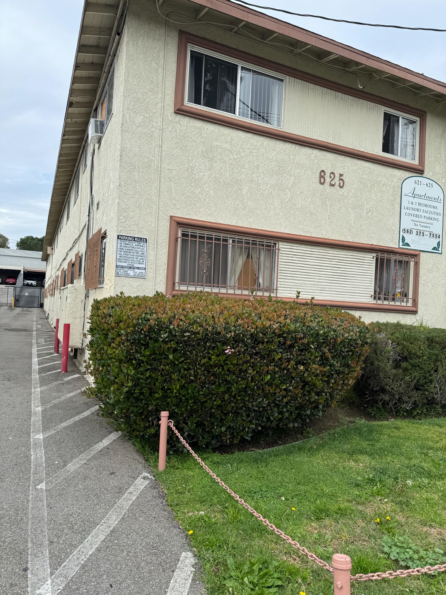 a building with a chain in front of it
