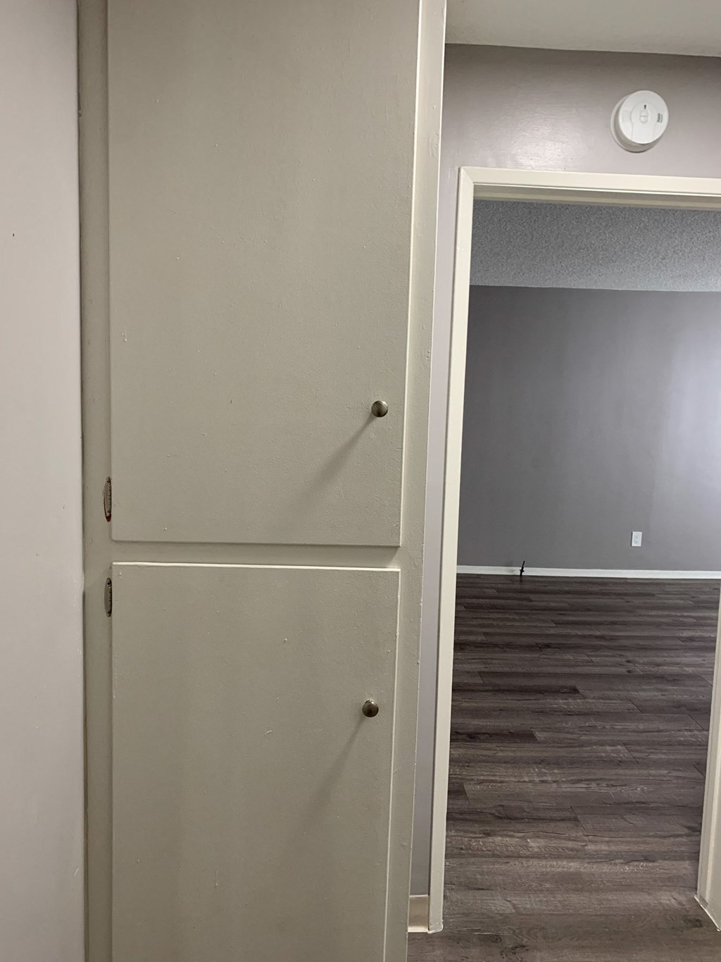 a room with a closet and a hallway with a door