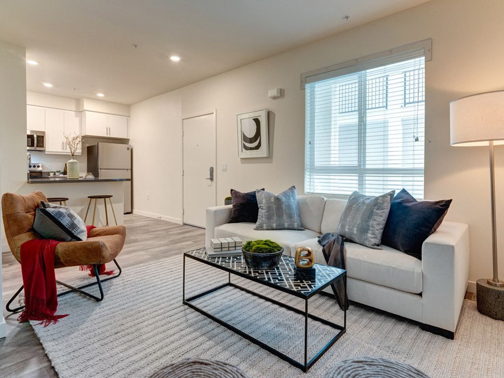 a living room with a couch and a coffee table