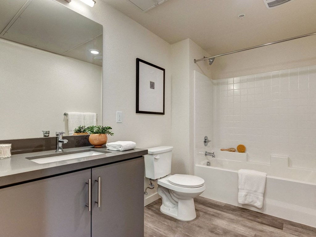 a bathroom with a sink and a toilet and a bath tub