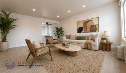 A living room with a couch, chairs, and a rug.