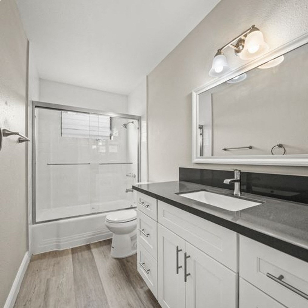 a bathroom with a sink and a toilet and a shower