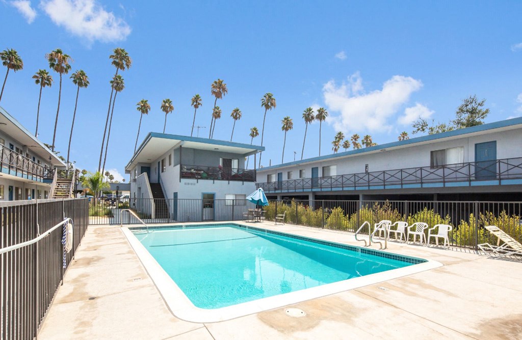 the swimming pool at our hotel in palm springs