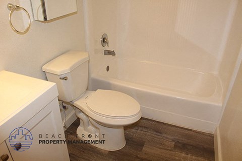 a bathroom with a toilet and a bath tub