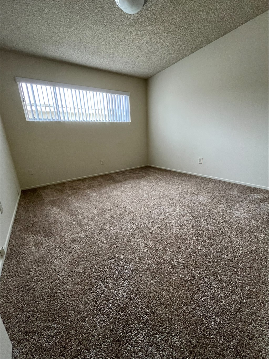 an empty room with carpet and a window