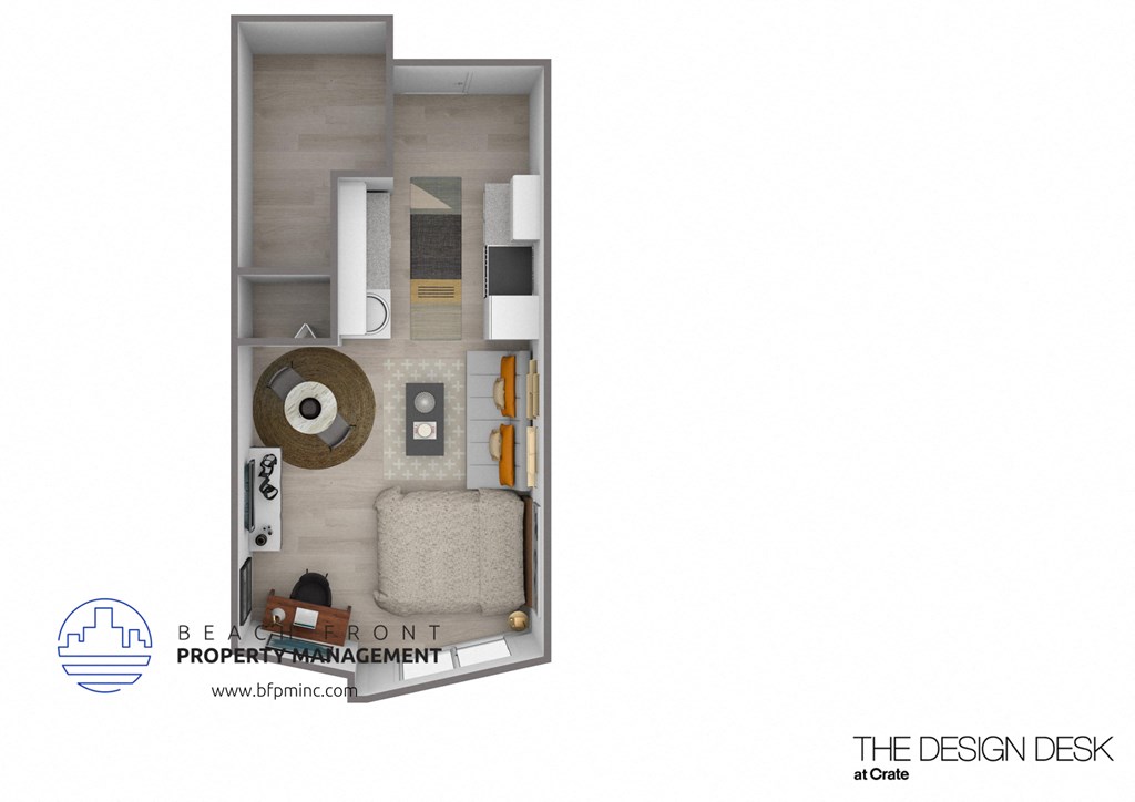a floor plan of a studio apartment with a bedroom and a living room