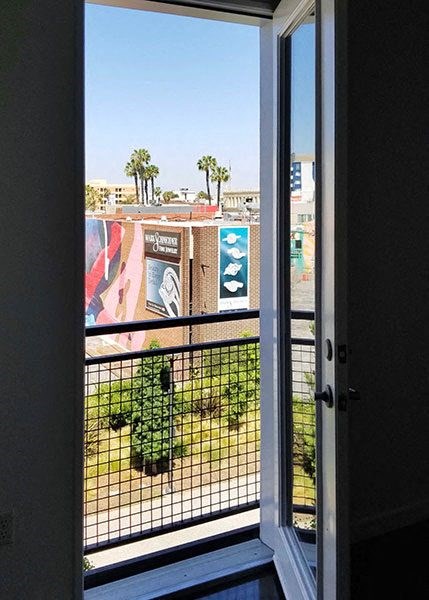 a view of a building from a window