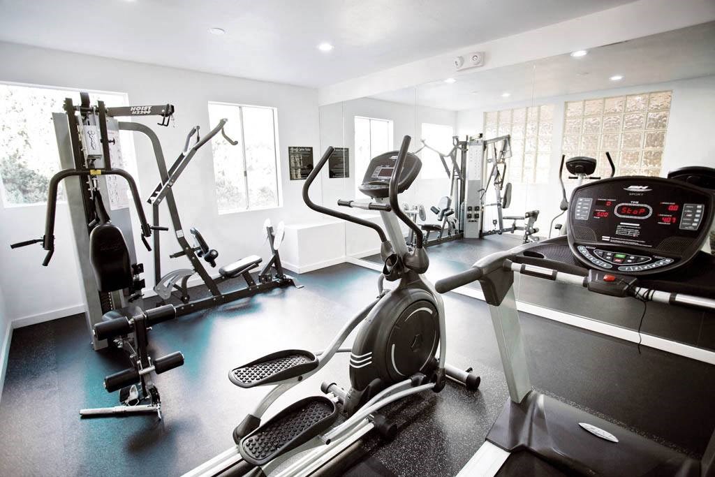 exercise equipment in the gym at the apartments for rent