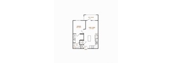 A floor plan of a house with a redroom, living/dining area, patio/balcony, and an entry.