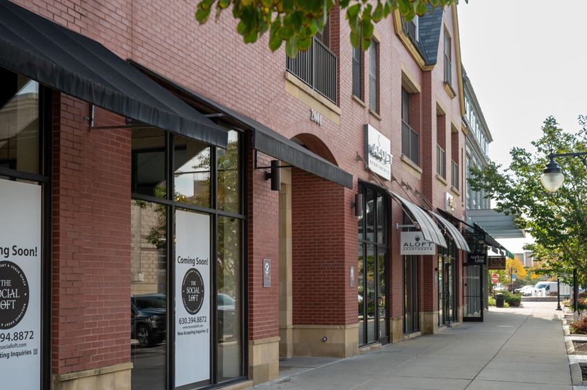 Exterior view of the community with new stores
