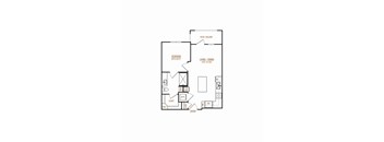 A floor plan of a house with a bedroom, living room, and kitchen.