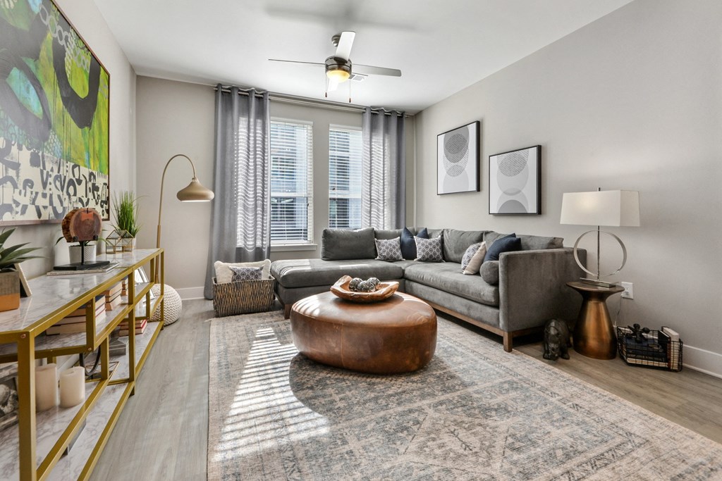 a living room with a couch and a coffee table