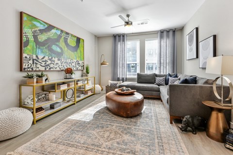 a living room with a couch and a coffee table