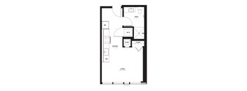 a floor plan of a small apartment with a bedroom and a living room