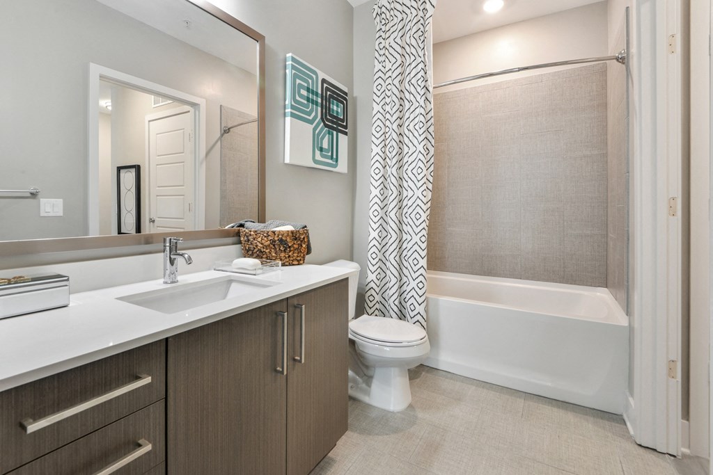 the preserve at ballantyne commons apartment bathroom with sink toilet and bath tub