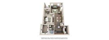 a 3d floor plan with a bedroom and a living room