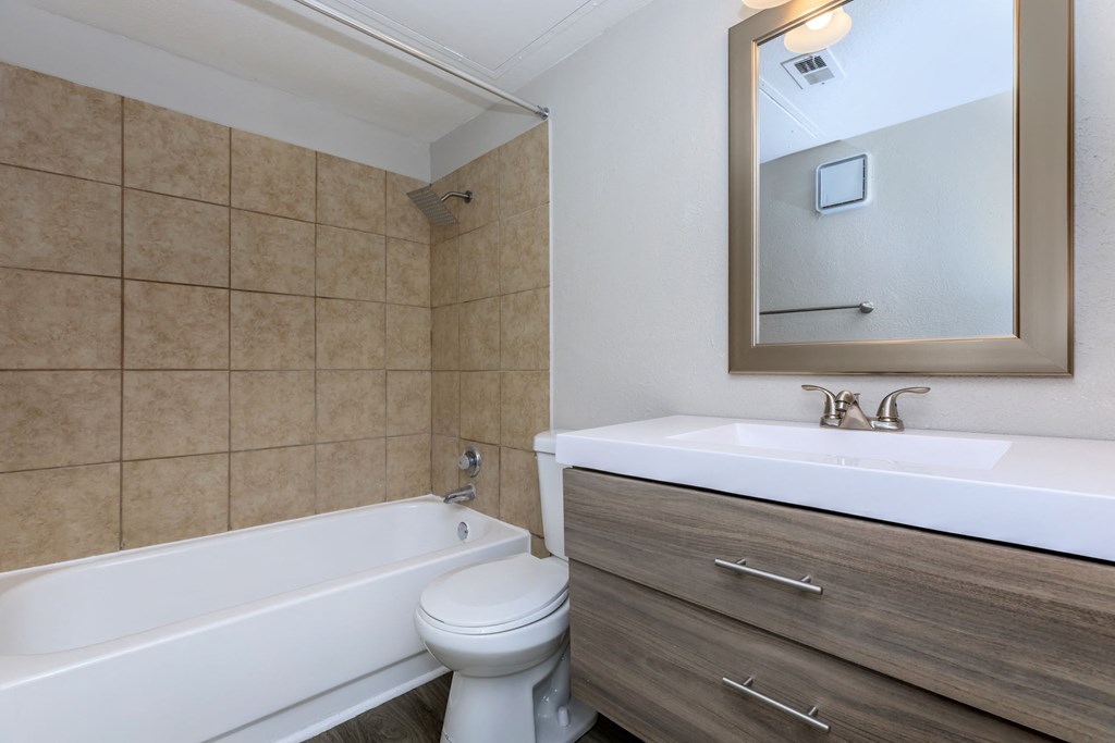 a bathroom with a sink toilet and bathtub