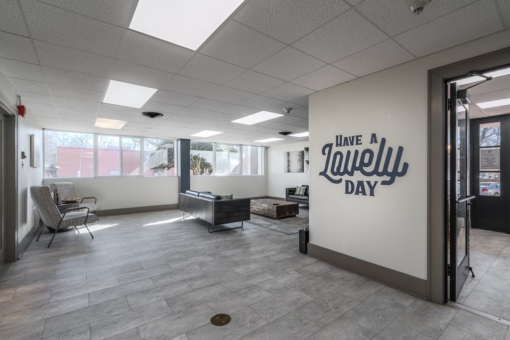 a lobby with a lobby sign that says have a lovely day