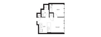 a floor plan of a house with a bedroom and a living room