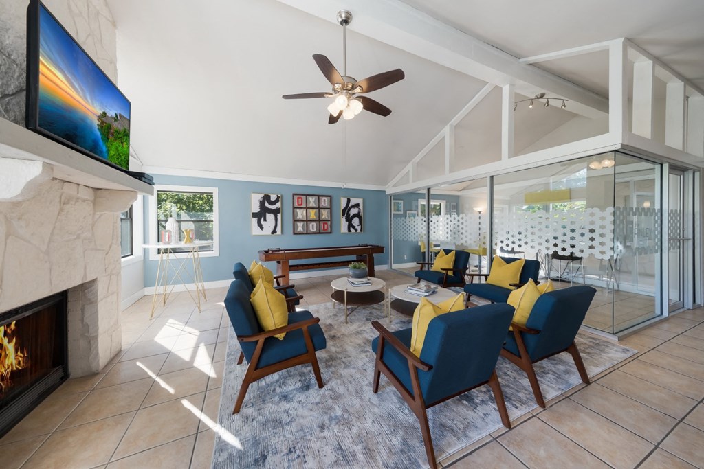 blue chairs in lounge