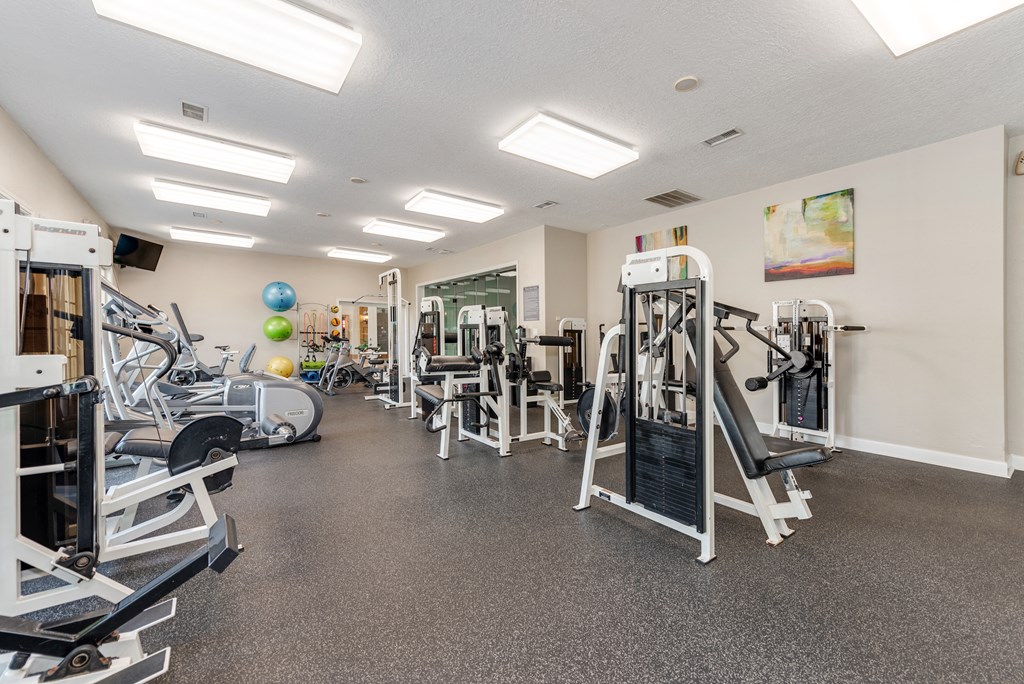 Spacious gym with equipment at Waterford Creek Apartments
