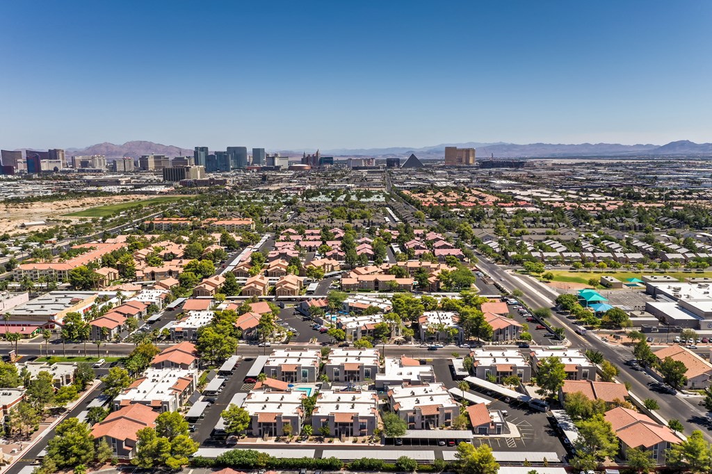 an aerial view of the city