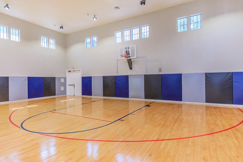 the gym has a basketball court and a hardwood floor