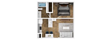 a floor plan of a bedroom with a bed and a bathroom