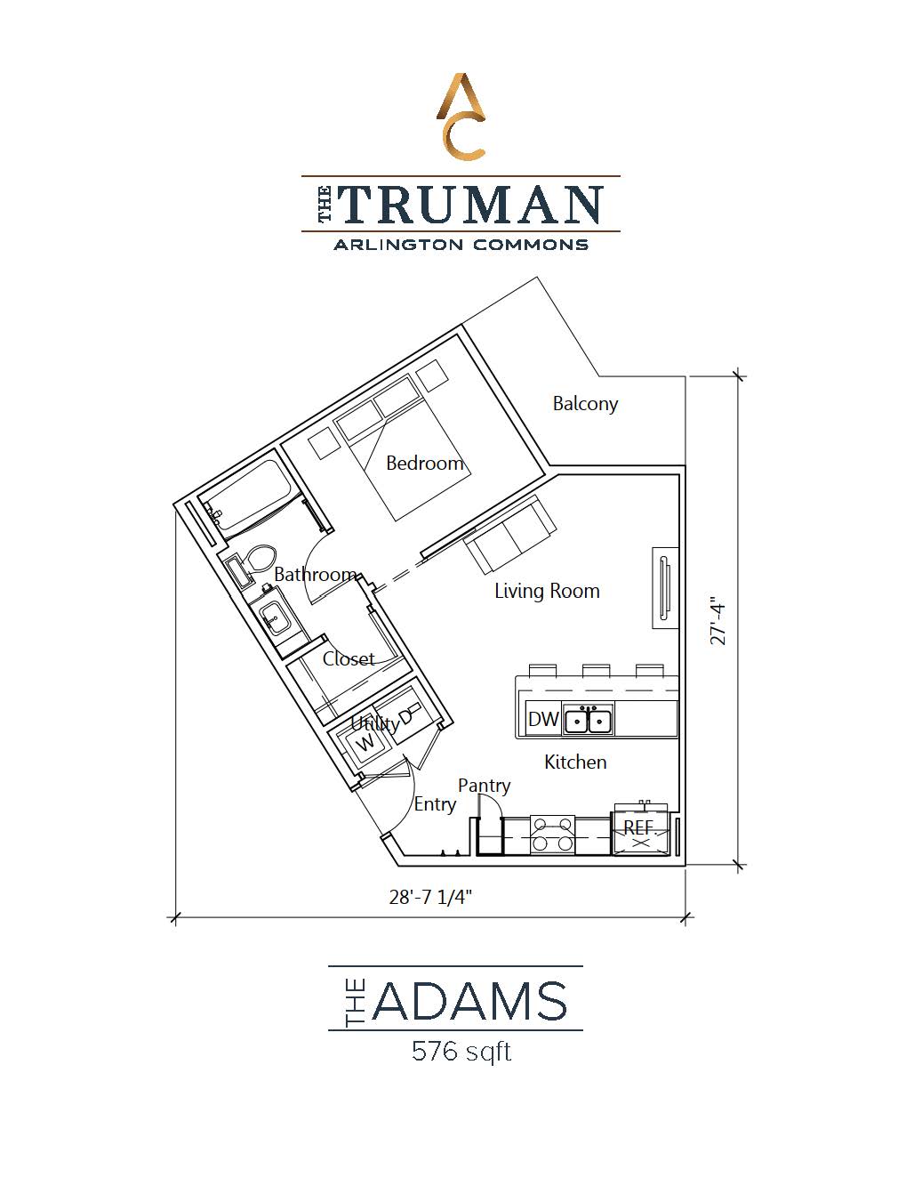 A drawing of a floor plan for a home by The Truman Arlington Commons.
