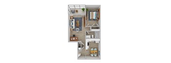 a bedroom floor plan with a bathroom and a living room