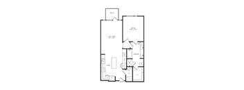 A floor plan of a house with a bedroom, a bathroom, a living room, a dining room, a kitchen, and an entry way.