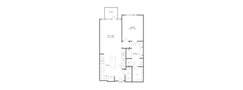 A floor plan of a house with a bedroom, a living room, a dining room, a kitchen, a bathroom, and an entry.