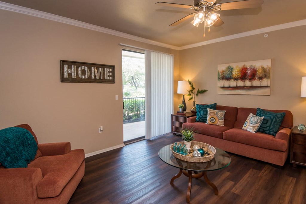 a living room with a couch and a table