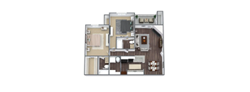 a bedroom with a bed and a chair in a room