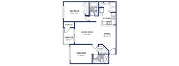 a floor plan of a house with bedrooms and a living area and a dining room