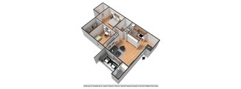3d floor plan of a home with a bedroom and a living room