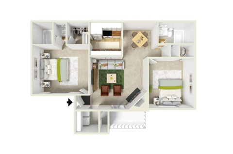 2 Bedroom/2 Bathroom Floor Plan
