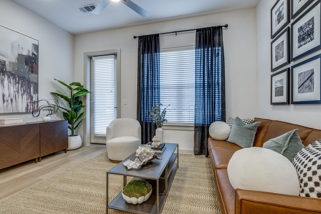 a living room with a couch and a coffee table