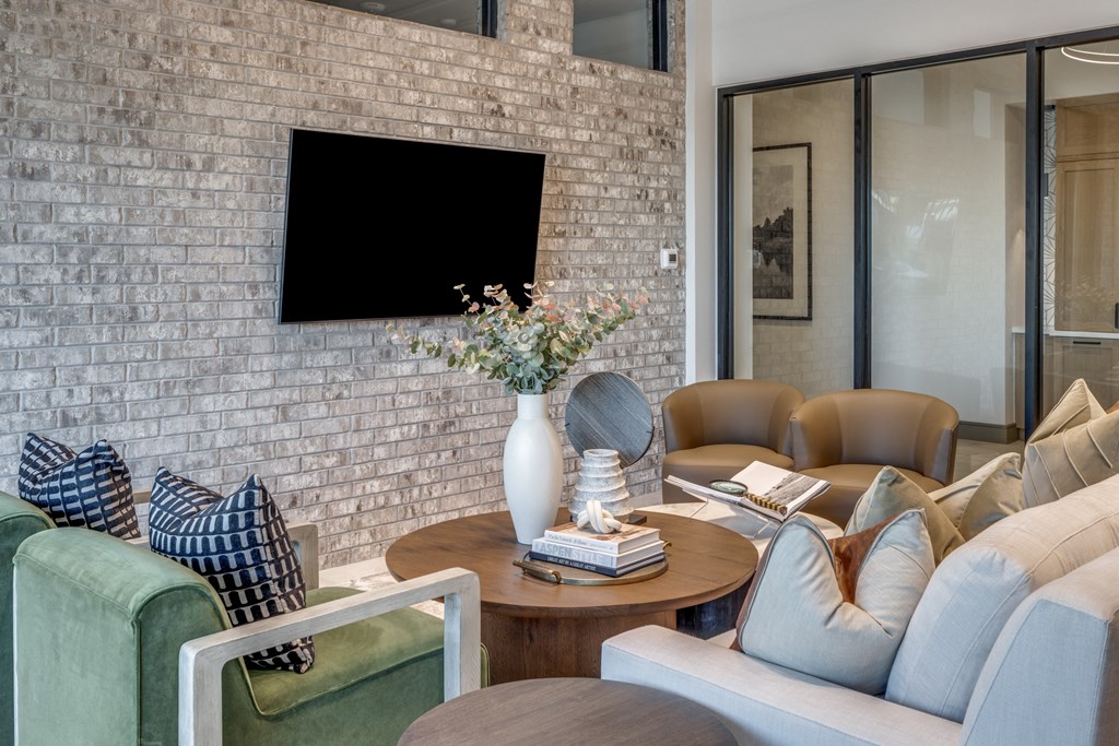 a living room with a couch and a table