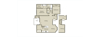 a floor plan of a two bedroom apartment with two bathrooms and a balcony