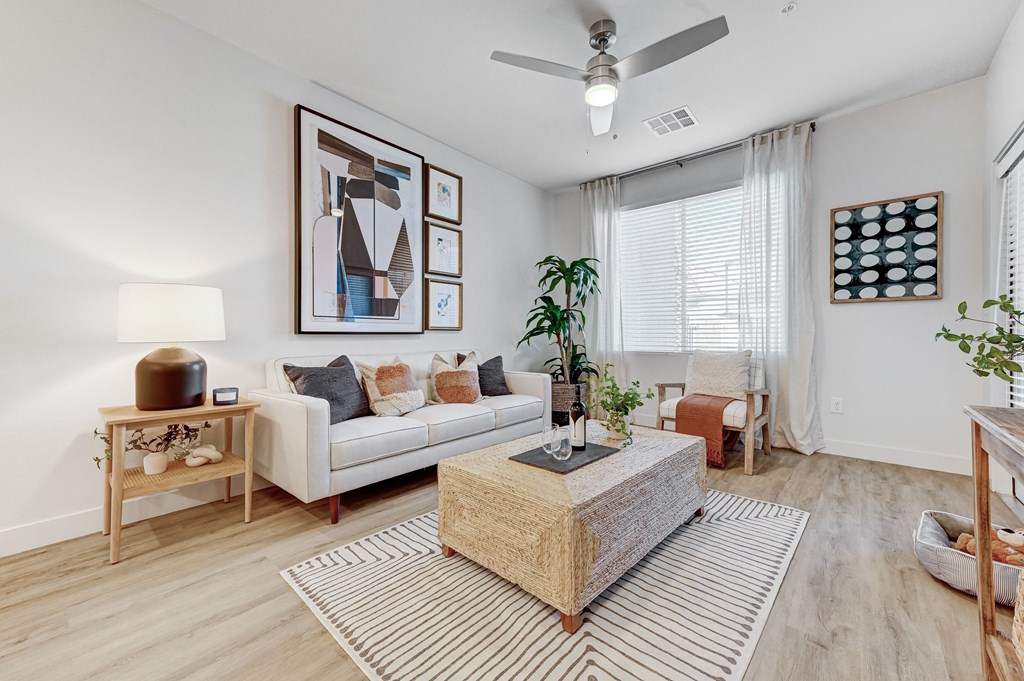 a living room with a couch and a coffee table