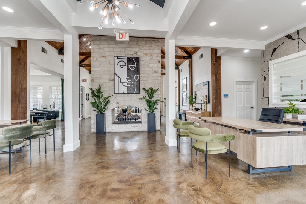 the preserve at ballantyne commons community room with bar and fireplace