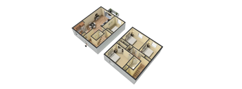 an illustration of the interior of a two bedroom apartment