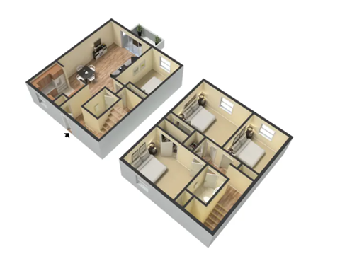 an illustration of the interior of a two bedroom apartment