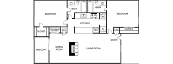 a drawing of a house with a kitchen and a living room