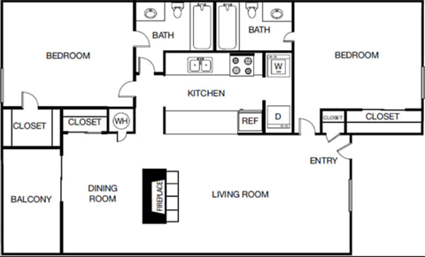 a drawing of a house with a kitchen and a living room