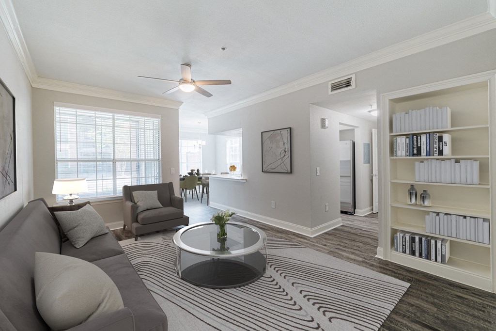 a living room with a couch and a coffee table