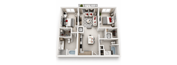 A top-down view of a small apartment layout with labeled rooms.